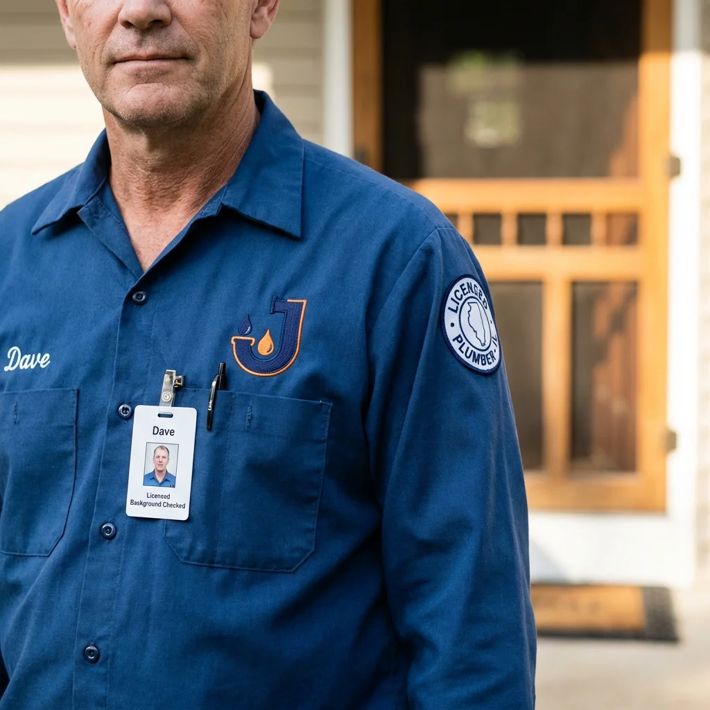 Licensed plumber showing ID badge in Woodbury, TN