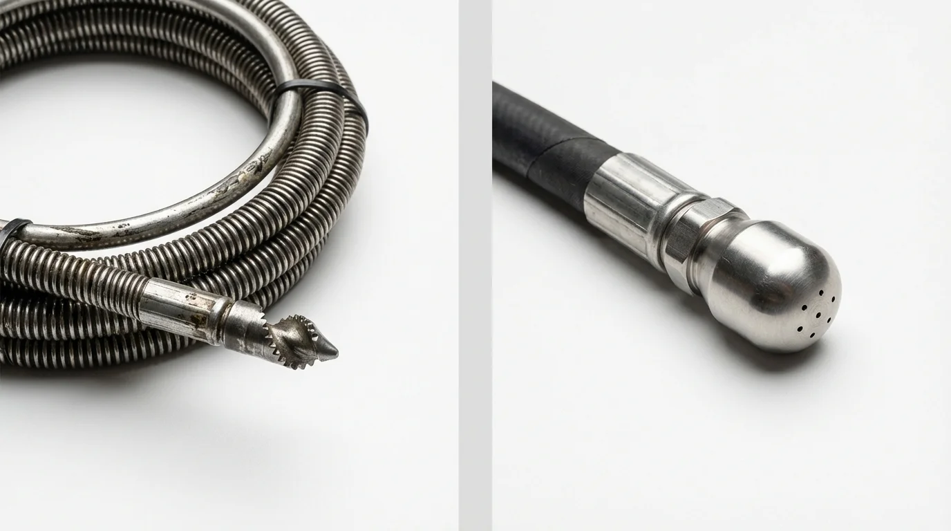 Drain snake cable and hydro jetting nozzle used for drain cleaning in Woodbury, TN