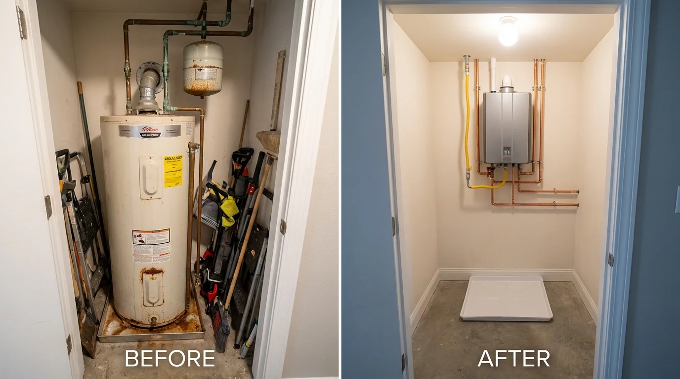 Tank water heater versus wall-mounted tankless unit comparison for Woodbury, TN homeowners