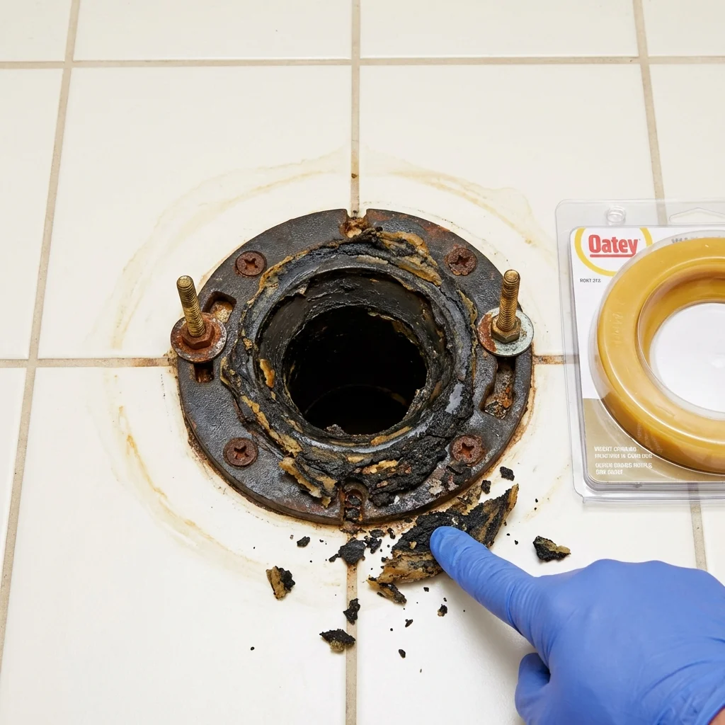 Failed wax ring showing water seepage at the base of a toilet in a Woodbury, TN home